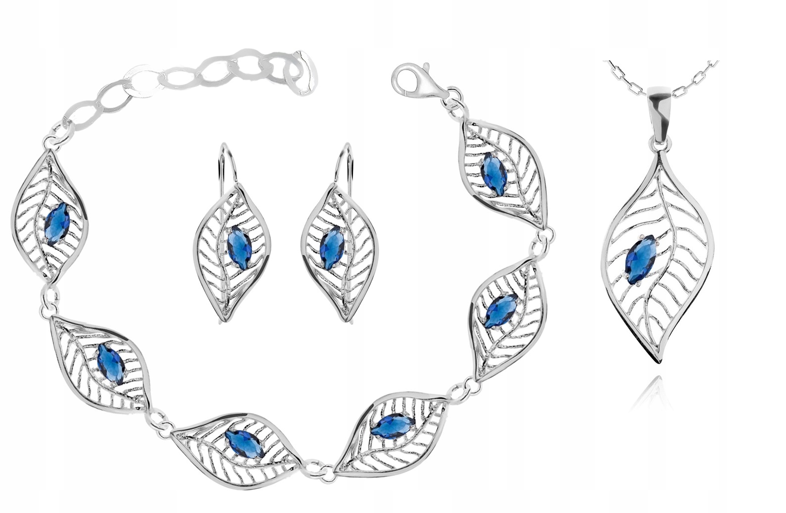 

Srebrny Komplet Biżuterii Z Cyrkoniami Listki