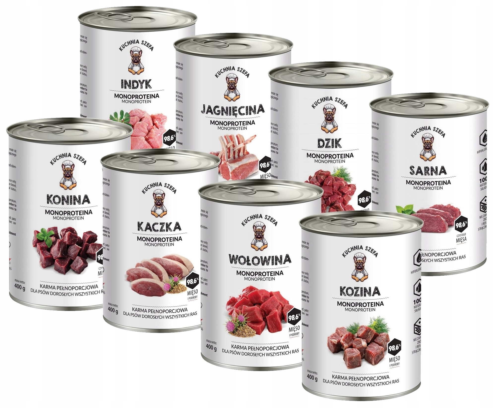 Kuchnia Szefa Mokra Karma Dla Psa Monoproteinowa MIX Smaków 8x400g