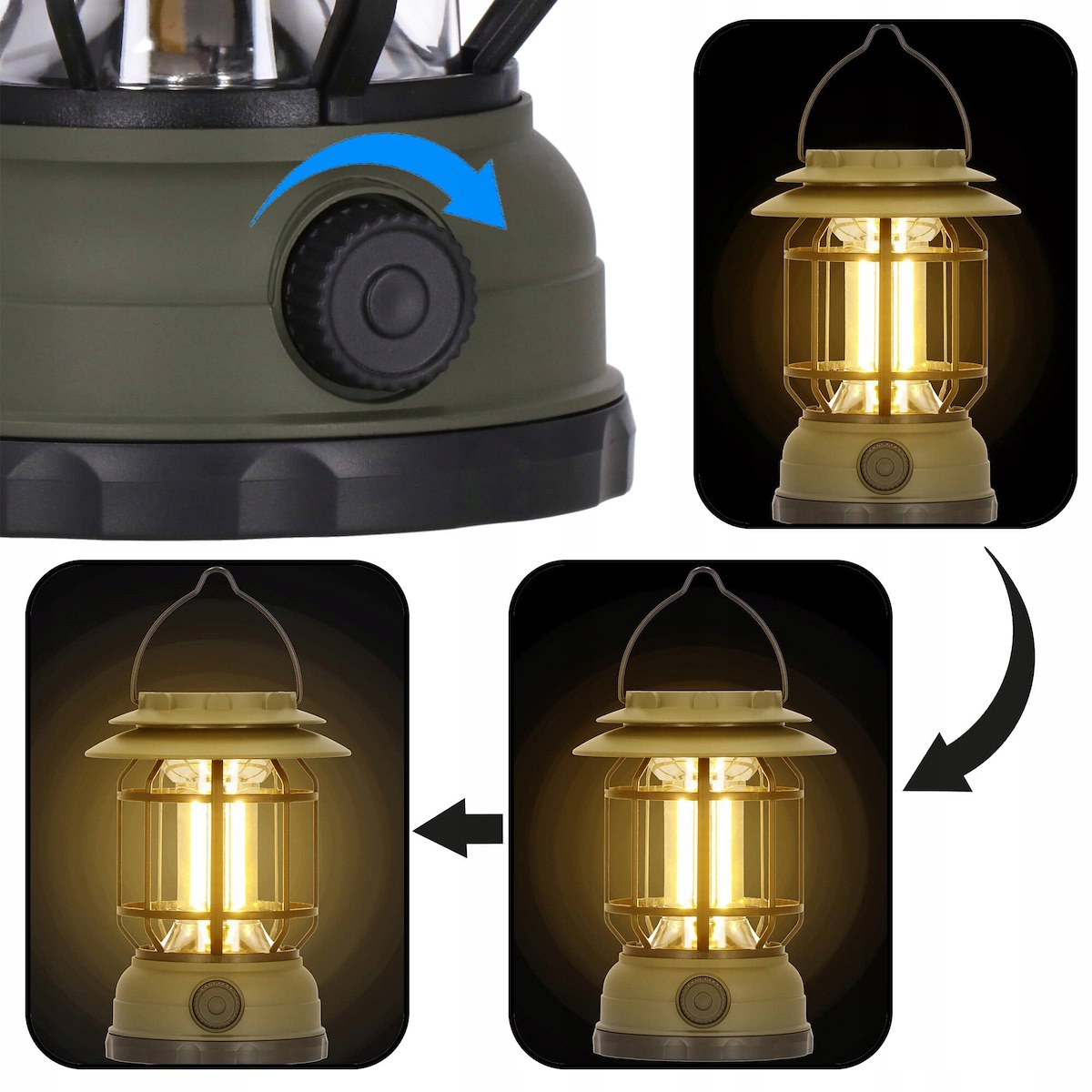 LAMPKA KEMPINGOWA TURYSTYCZNA LED LATARKA PODRĘCZNA Z HAKIEM DO POWIESZENIA Wysokość 16 cm