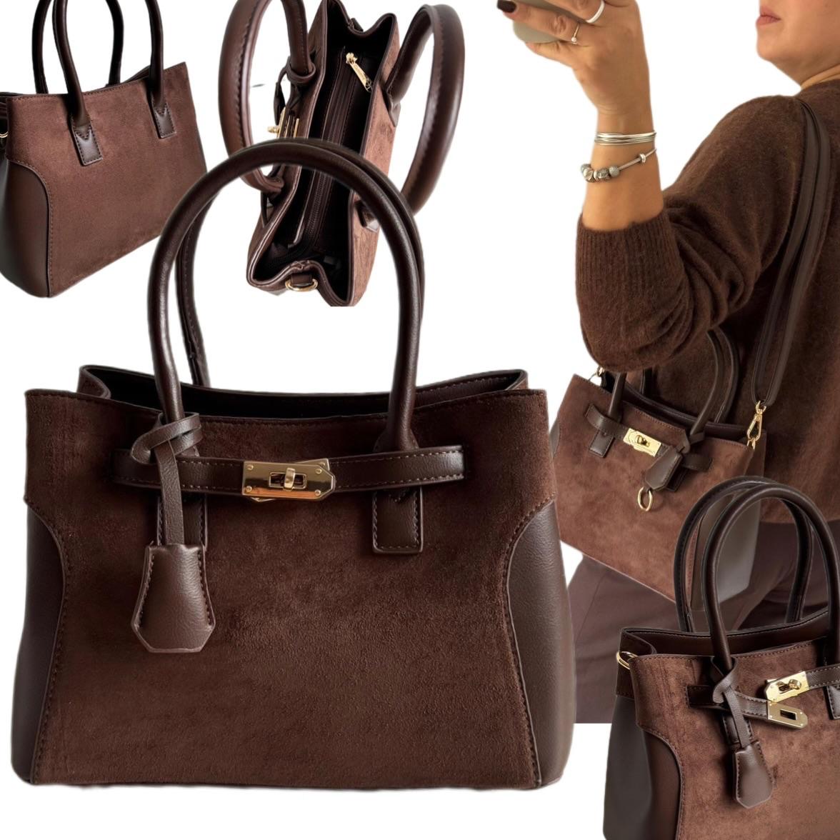 Torebka Damska Gallantry Paris Torba Kuferek Brązowa Eco Skóra Zamszowa