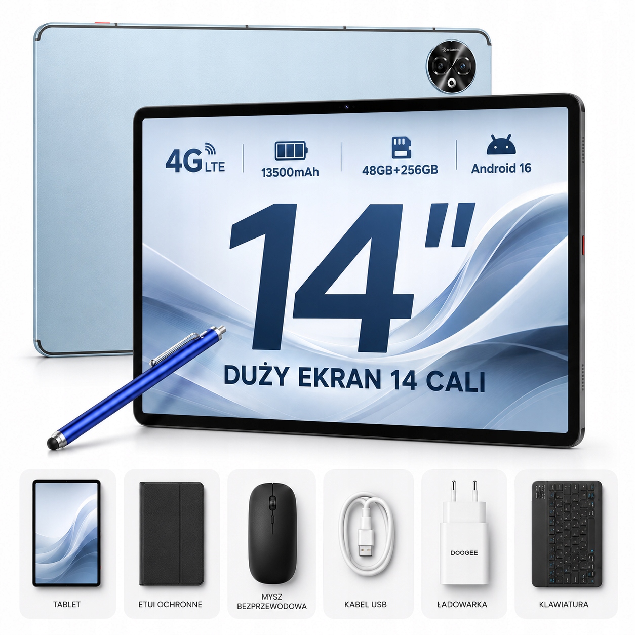 Tablet Doogee Tab E3 Max 14" 13500mAh 32GB+256GB Android 16 4G billentyűzettel