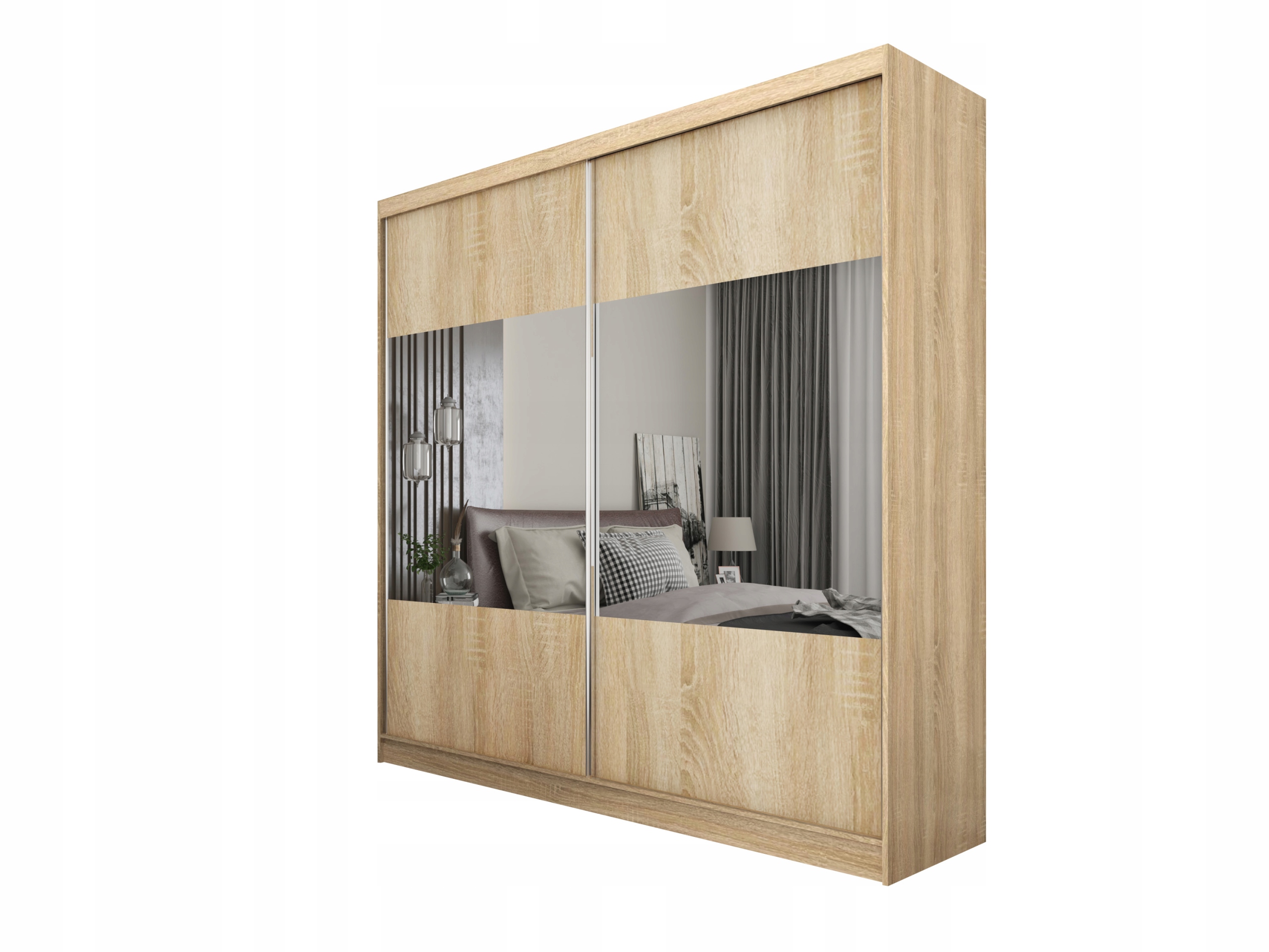 Skříň 200 cm se zrcadlem Skříň Dvoudveřová Dub