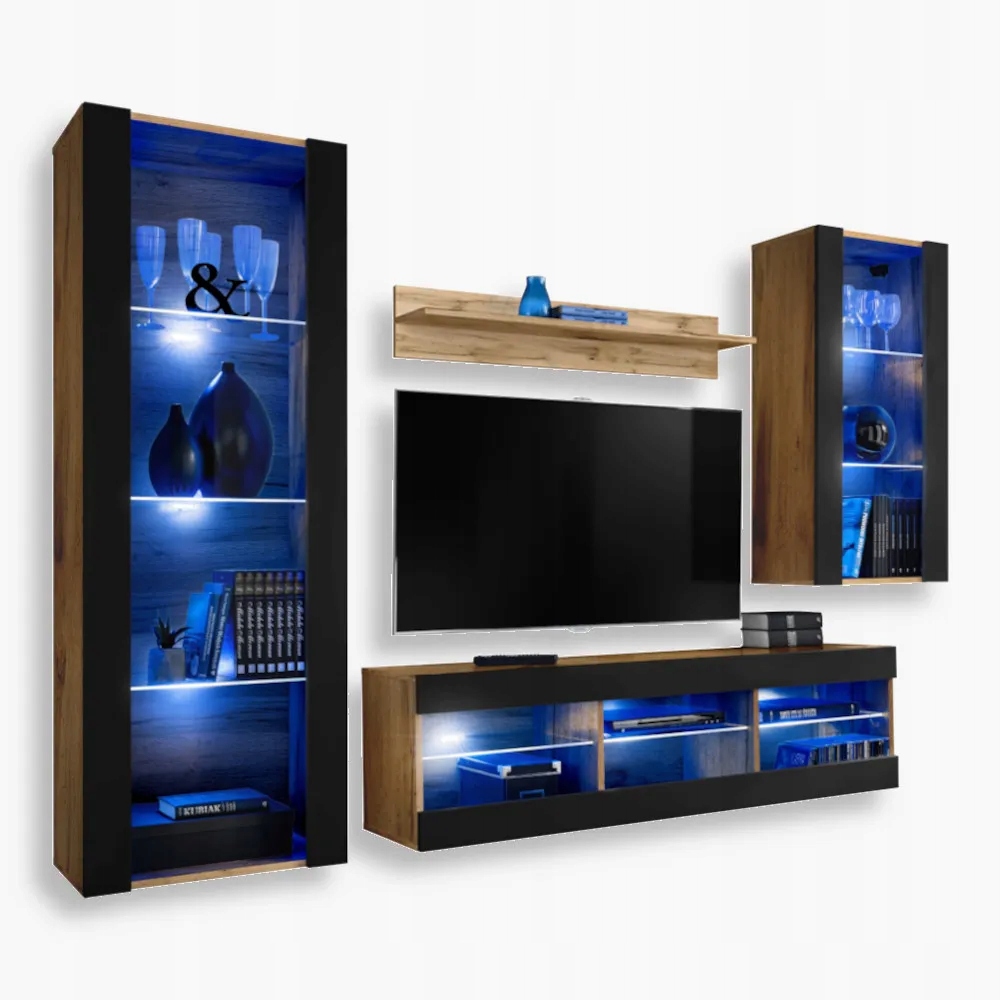 komodee Tivoli Medio Rtv set pro obývací pokoj Dub Wotan-Černá Modrá Led