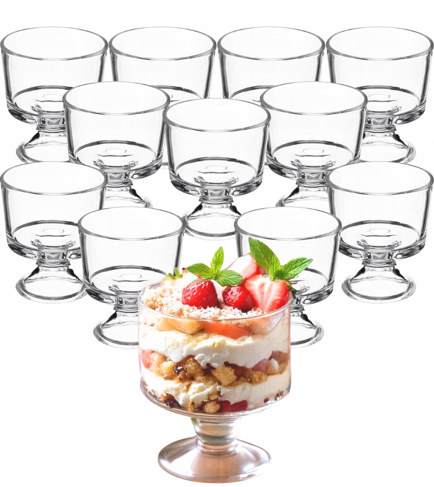 12x PUCHARKI DO DESERÓW LODÓW 280ml SZKLANE PUCHAREK NA LODY KOMPLET