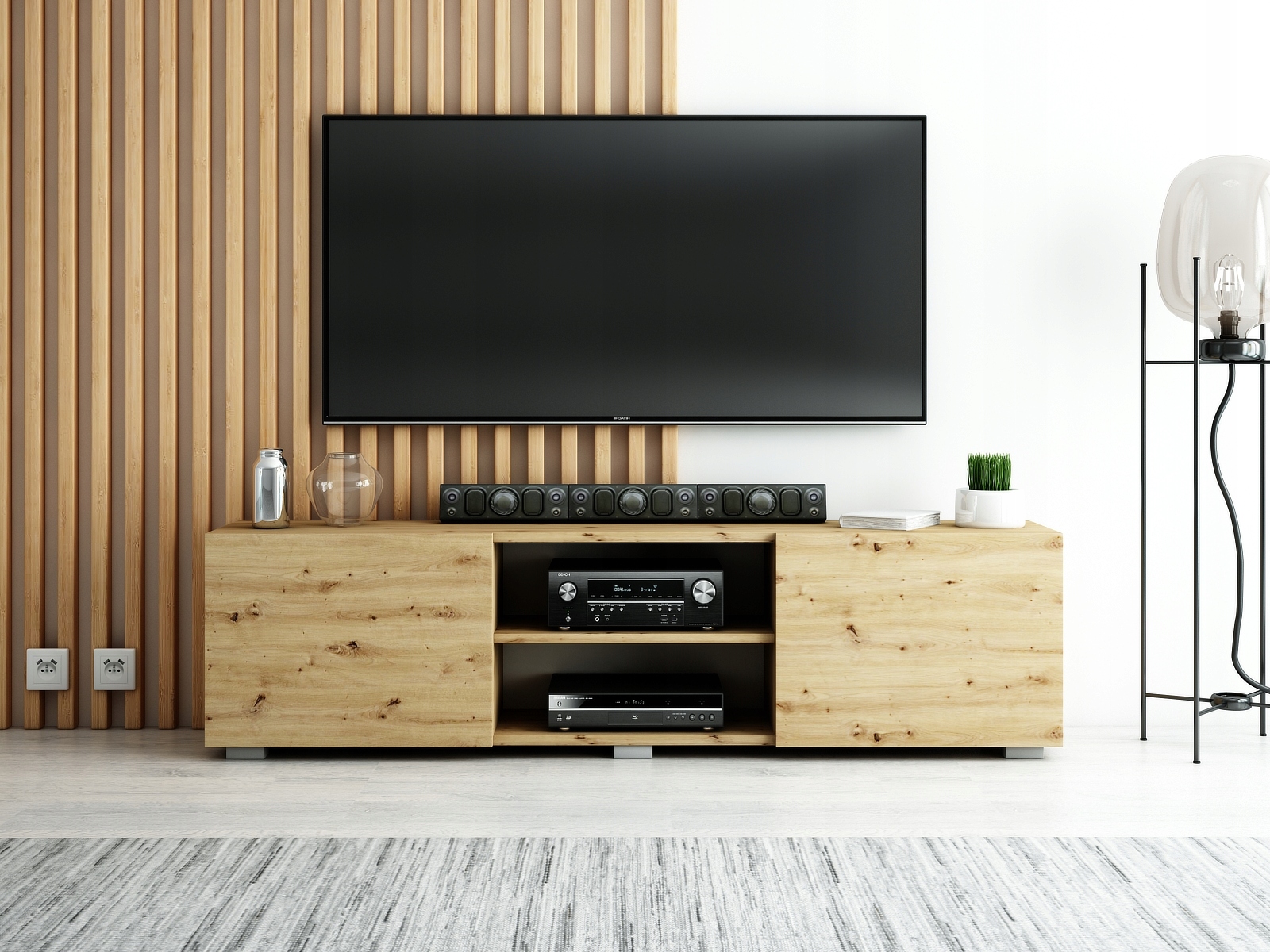 STOJĄCA SZAFKA RTV 200 CM DĄB ARTISAN/ POŁYSK/ MAT Kod producenta ROMA 200 ST