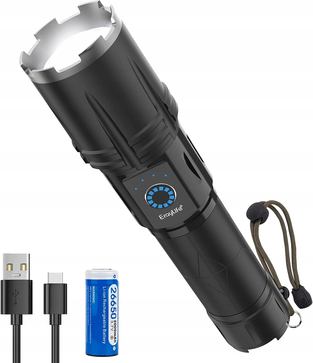 Taktická Svítilna Supervýkonná 30 000 Lumenů Nabíjení Usb Voděodolná