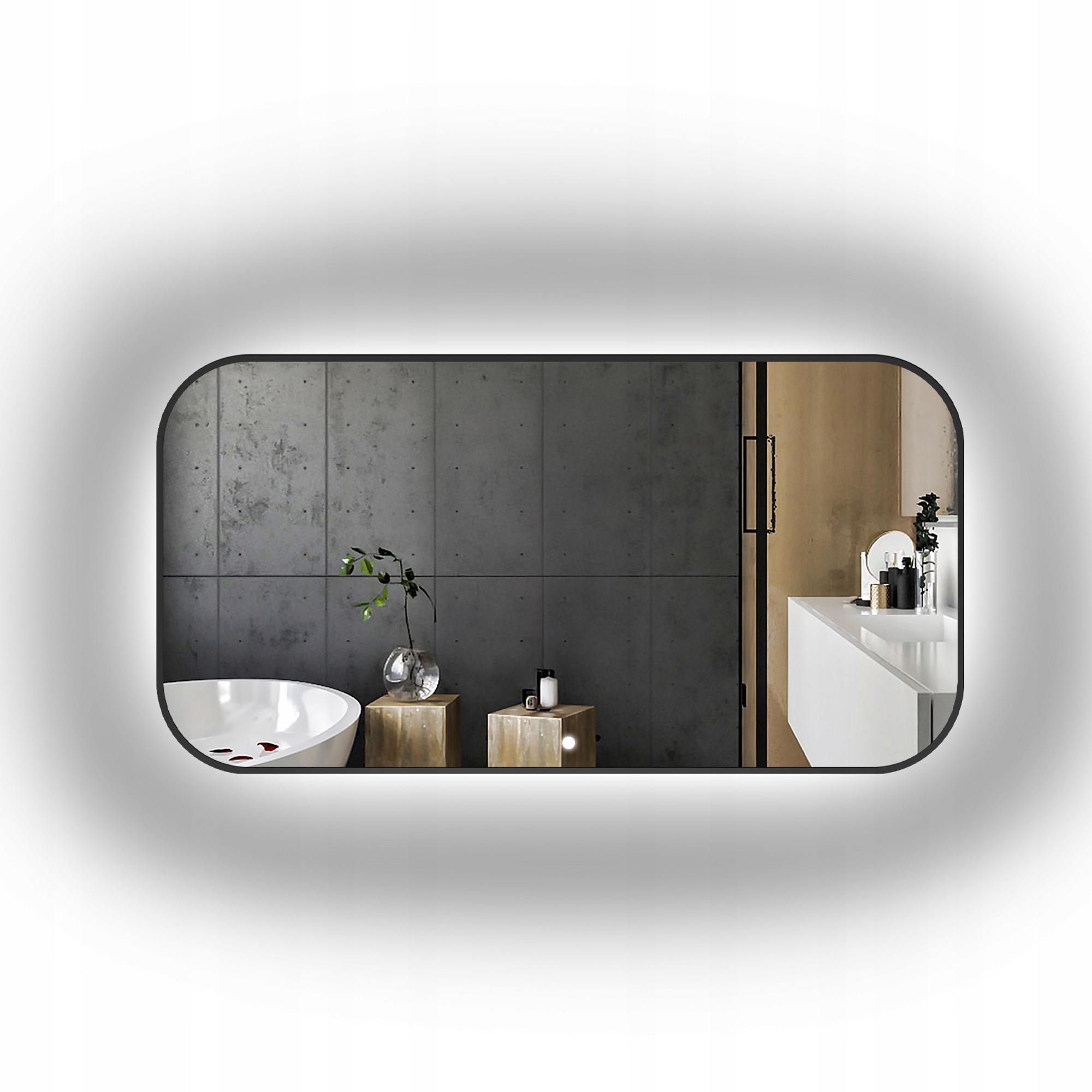 Zrcadlo Gerda v černém rámu Mdf Slim s Led podsvícením 160x80