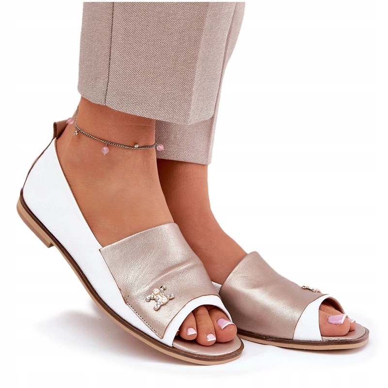 Kožené Elegantní Dámské Baleríny S Odhalenými Prsty 1865 Bílo-zlaté 36