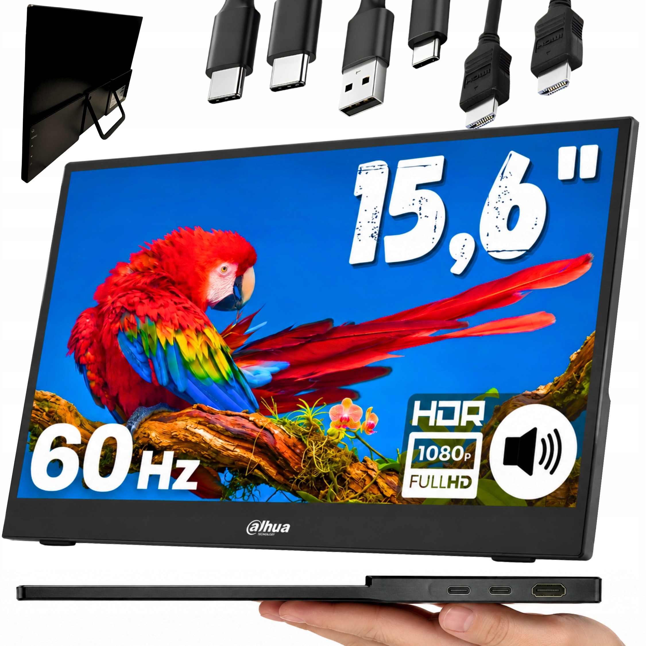 Přenosný monitor Usb-c Hdmi 15,6" Full Hd s lehkými reproduktory pro počítač