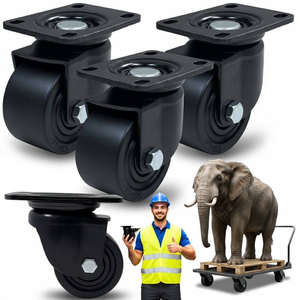 Kolečka 75mm Otočná Sada 4ks pro Velké Zatížení 2600KG Silné Polyamid