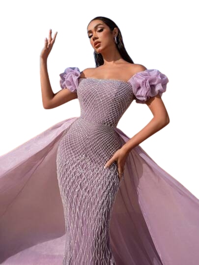 Shein Levandulové Šaty S Mušelínovými Pufy 1 Hl