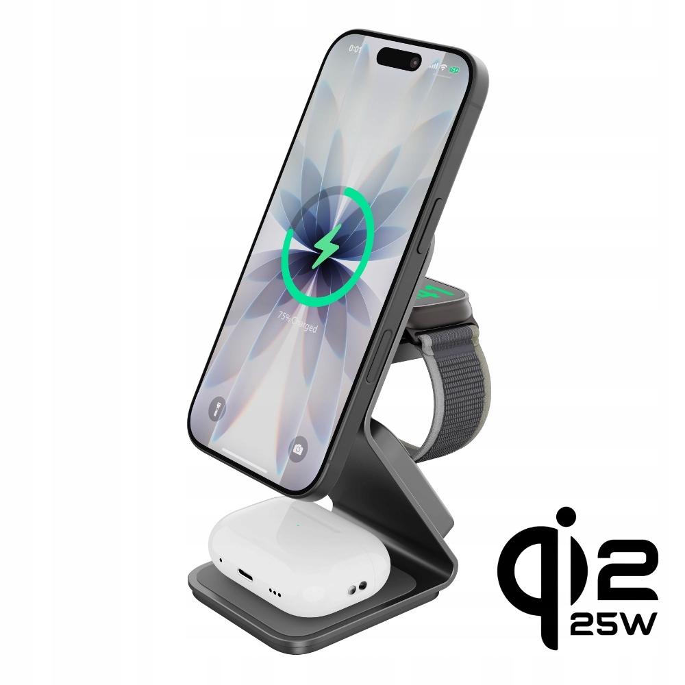 Cubenest 3v1 Qi2.2 Bezdrôtová magnetická nabíjačka SQ314 sivá