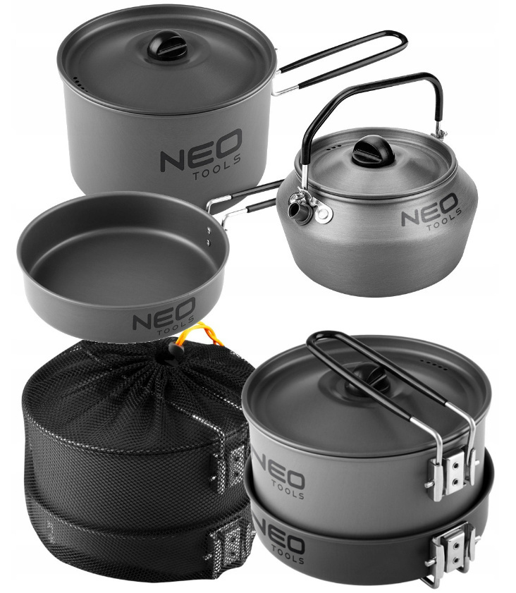 Neo Tools Naczynia Turystyczne Zestaw Kemping Garnek Patelnia Czajnik 3w1