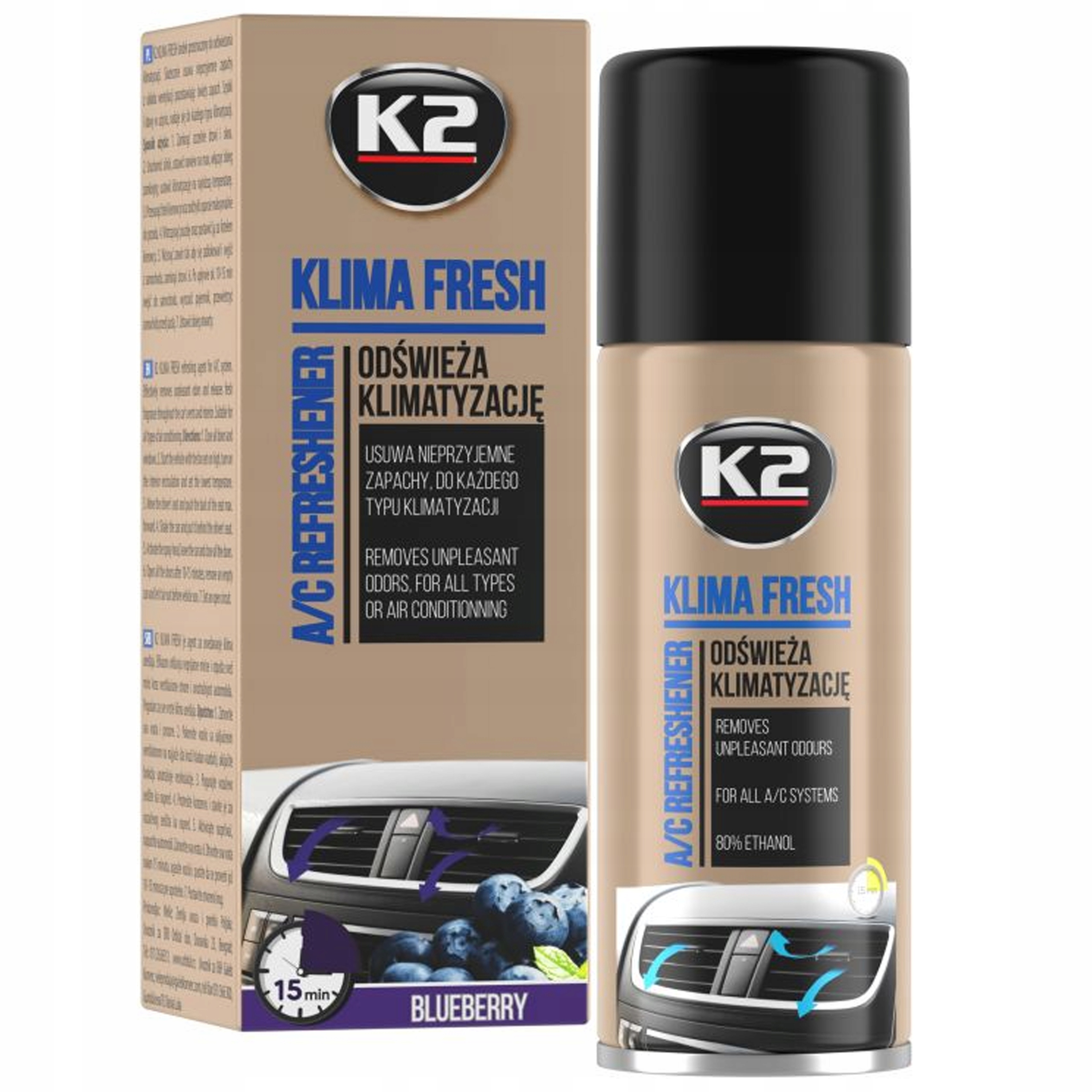 K2 Klima Fresh odświeżacz do klimatyzacji blueberry 150 ml K222BB