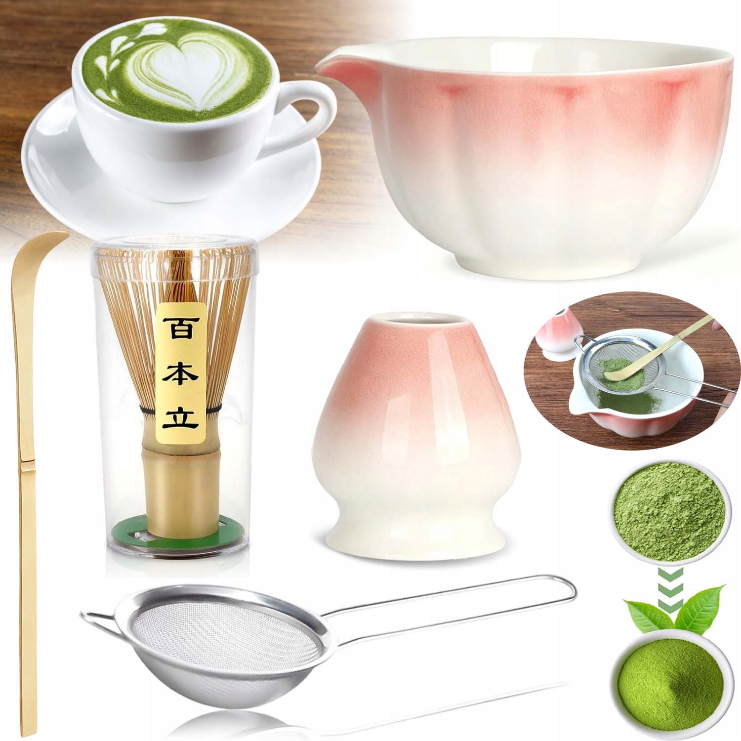 Levně Sada Metliček Chasen Štětec Na Čaj Matcha+lžička Chashaku Dárek 5KS