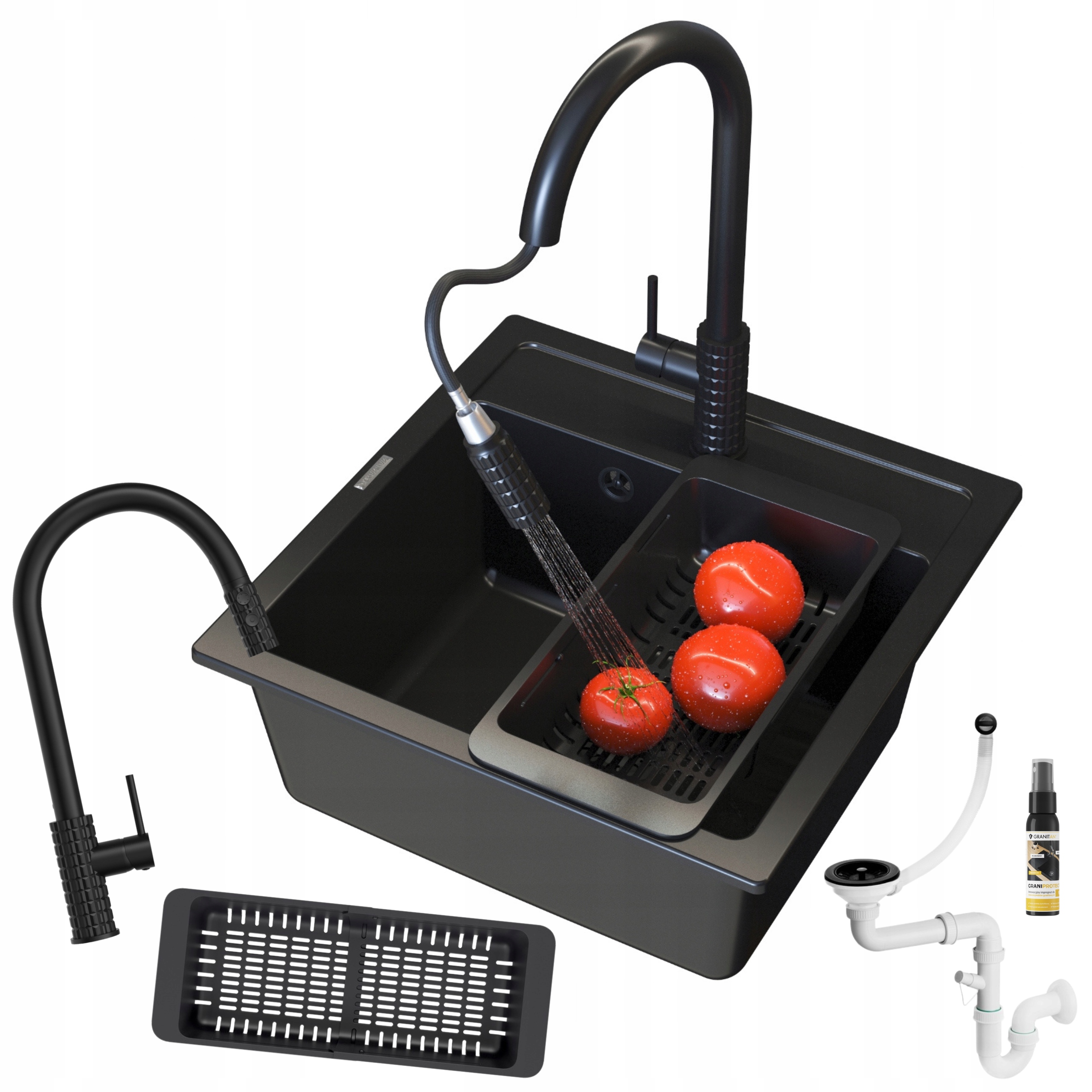 Granitový dřez Černý Malmo Sada Dřez baterie černá Snake Pro syf