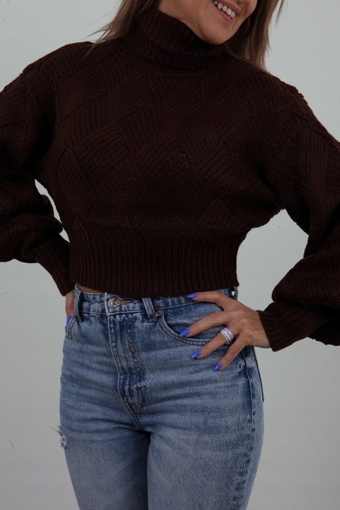 MODNY KRÓTKI SWETEREK GOLF BUFIASTE RĘKAWY KOLORY Rozmiar S/M