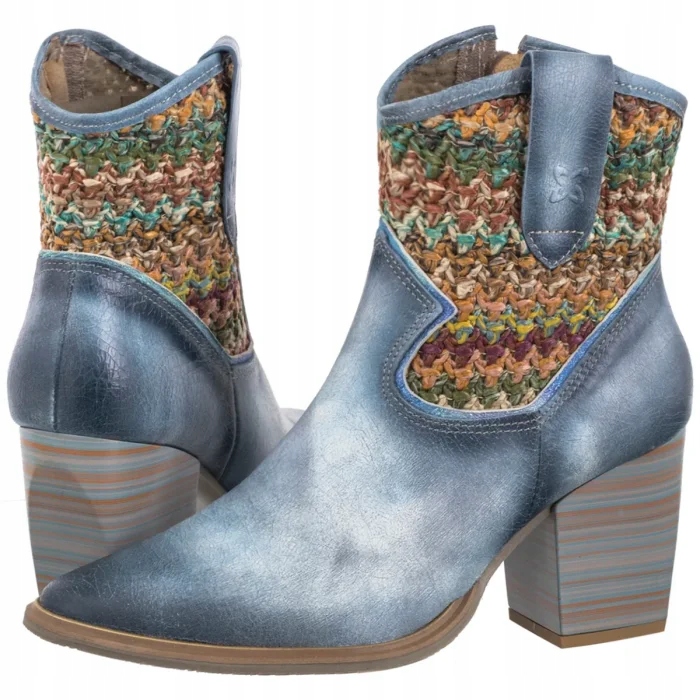Dámské kožené Kovbojské Boty Kotníkové Boty Maciejka modré 06810-06