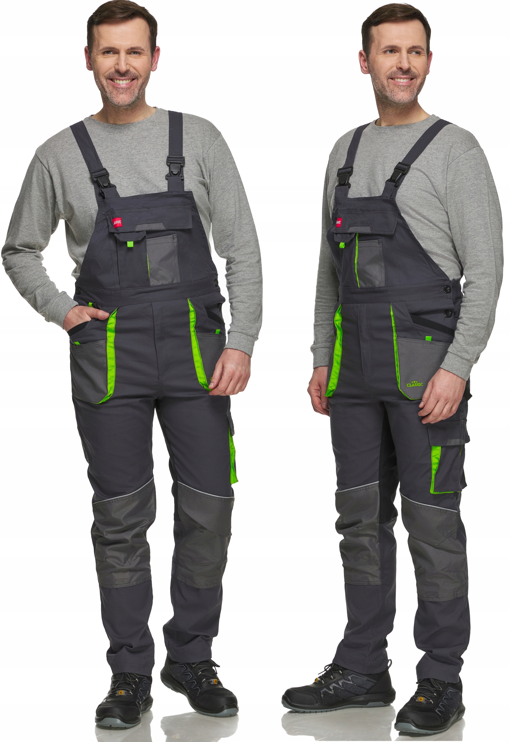 Spodnie ogrodniczki robocze ochronne Szare Stretch Slim dopasowane 54