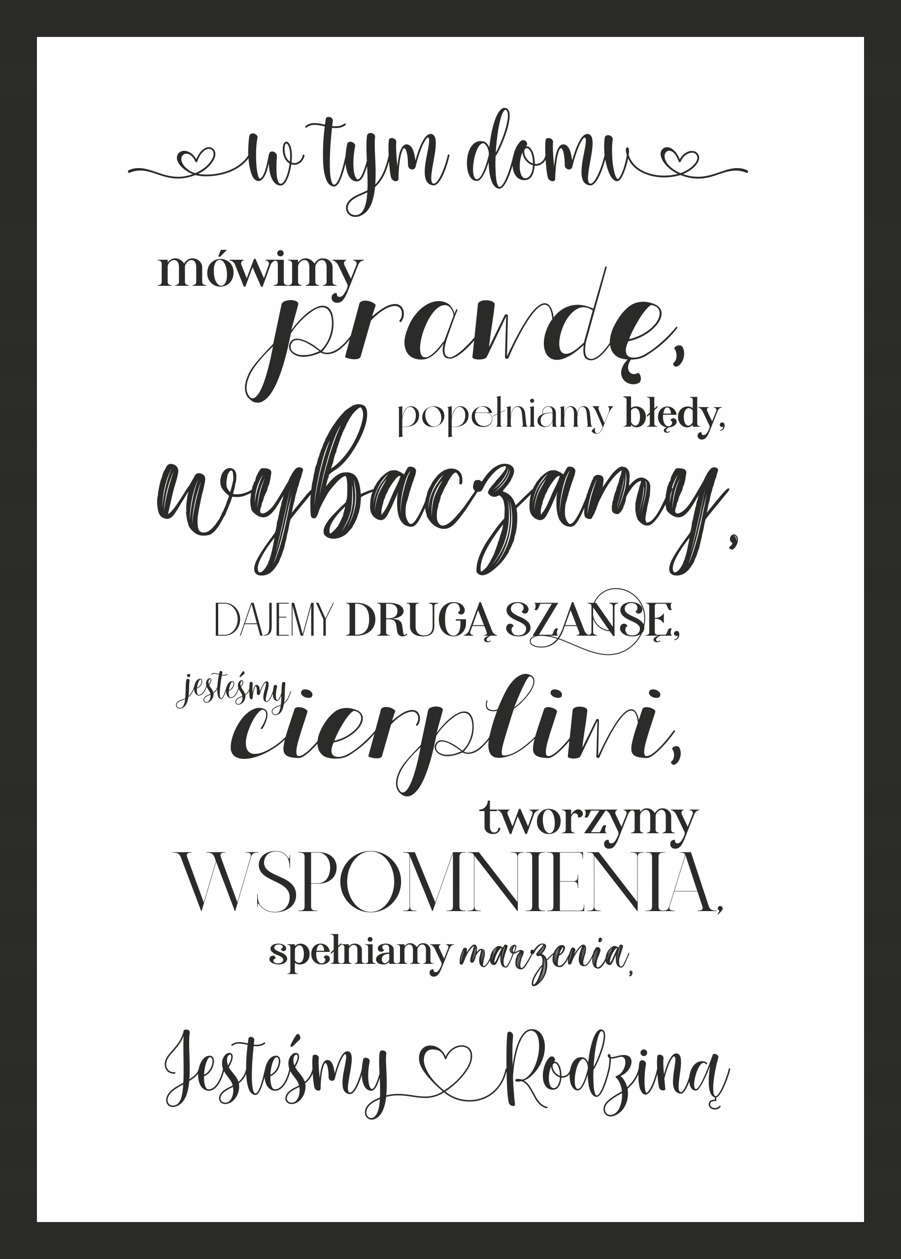 

Nowoczesny obraz w ramie z napisami na ścianę