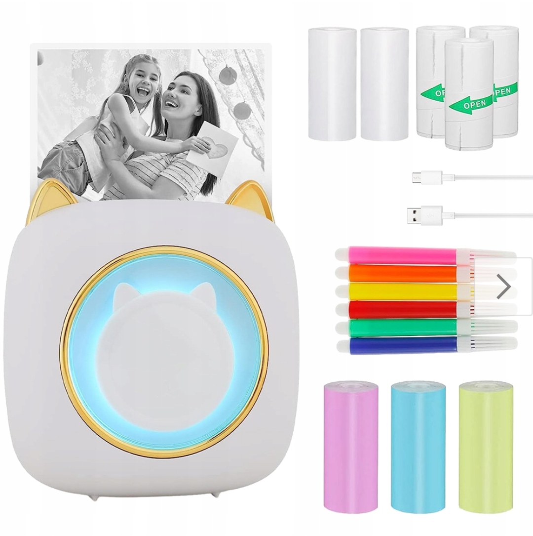 Termální Tiskárna Mini Přenosná 8 Kusů Rolí Dárek