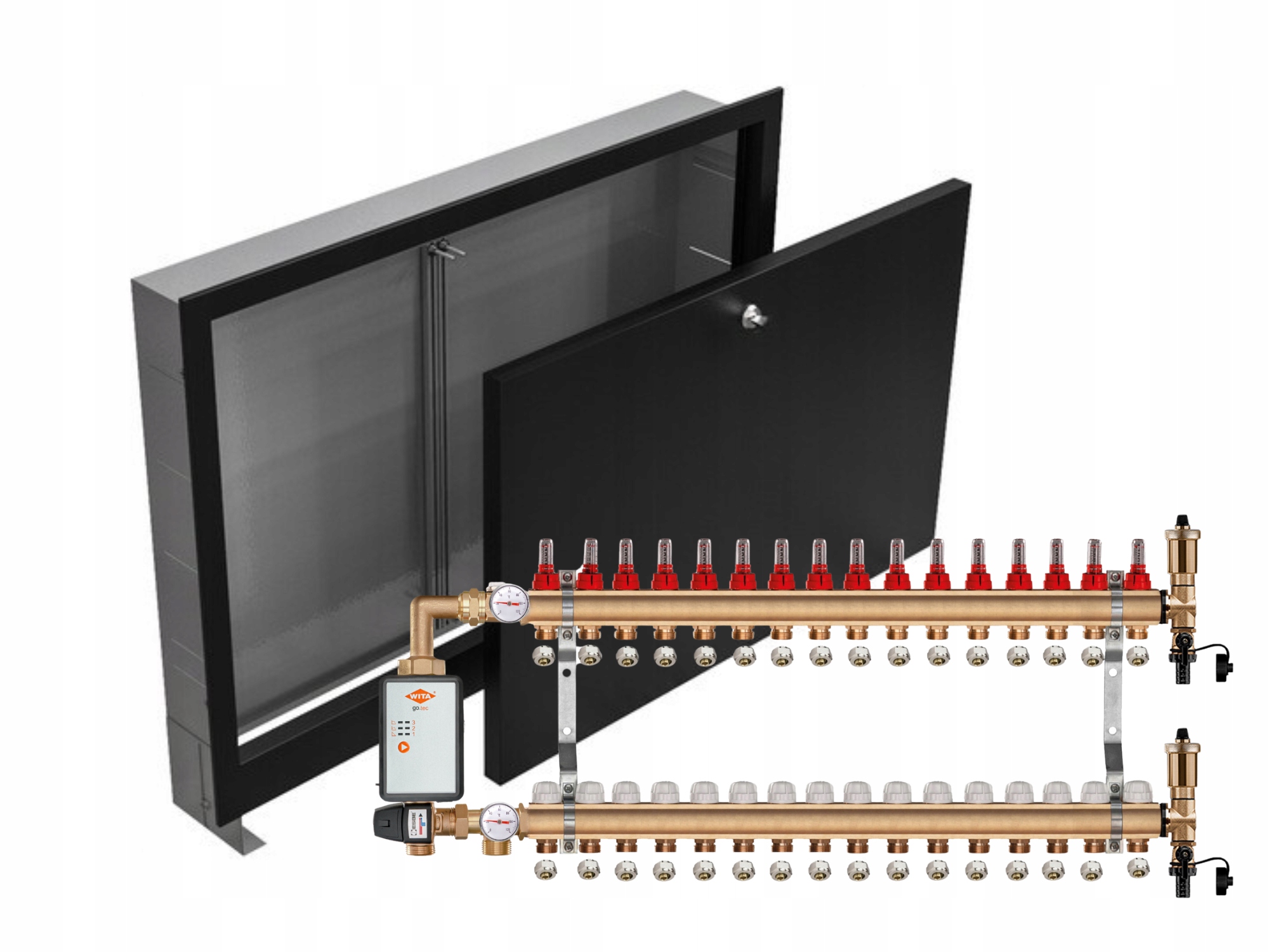 Mosazný Rozdělovač Podlah 16+ČERPADLO Vítá+podomítková Skříňka Černá+pex