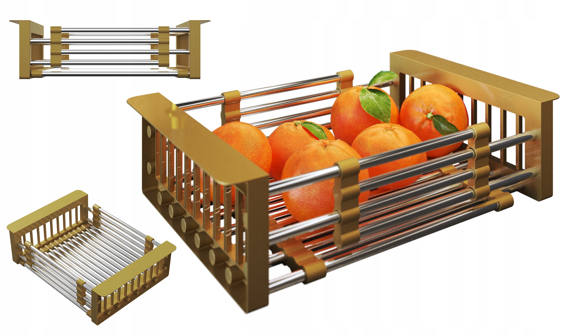 Skládací Košík Zlatý Teleskopický Ocelový Odkapávač Do Dřezu, Kov