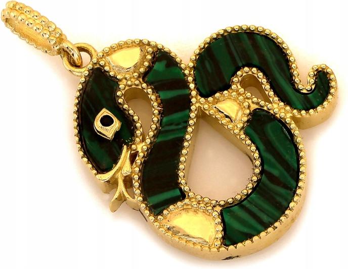 Přívěsek zlatý 585 had s malachitem jako dárek 14k elegantní přívěsek