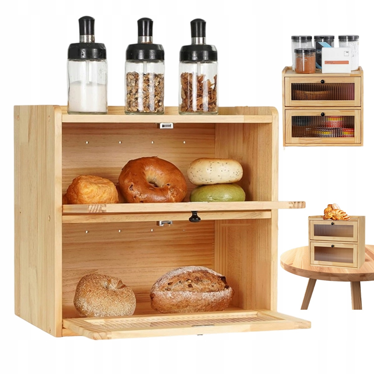 Dřevěná nádoba ve 2 vrstvách s magnetickými dvířky do kuchyně