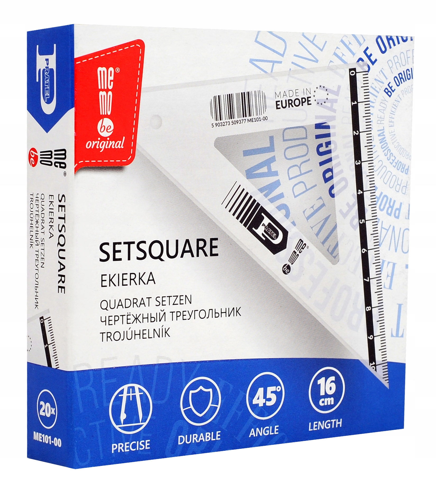 MemoBe Ekierka przezroczysta 16cm 45 stopni Pratel Marka Memobe