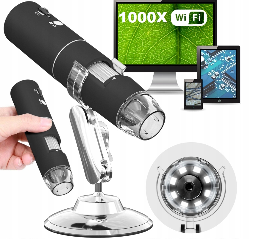 Digitální Mikroskop 1000x Zoom 2MP 8 Led Wifi Android iOS Pro Pájení 360°
