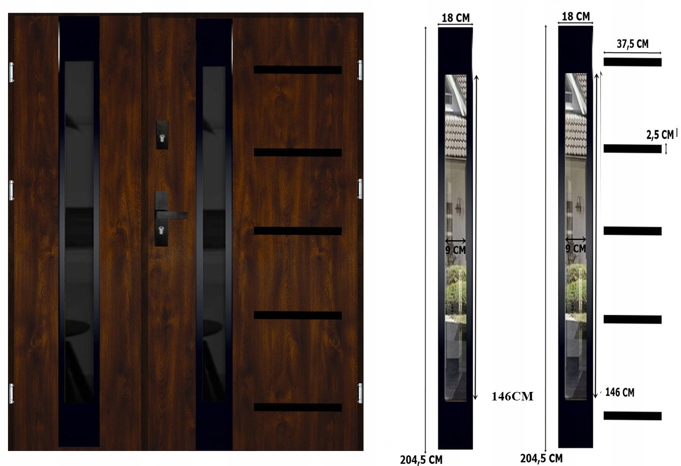 DRZWI ZEWNĘTRZNE DWUSKRZYDŁOWE INOX 4ZD5 BLACK 55MM CIEMNY REFLEKS 131CM Szerokość drzwi 131 cm