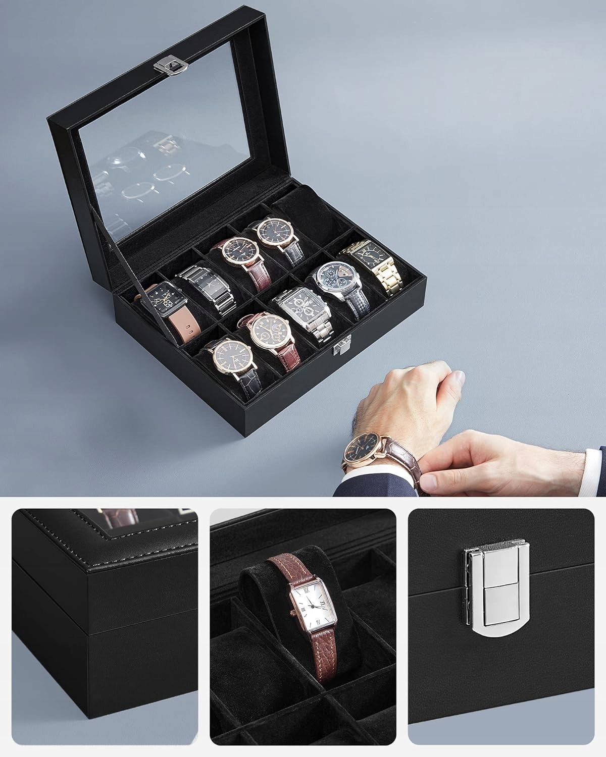 Organizer Pudełko Etui Na Zegarki Na 10 Zegarków Kolor czarny