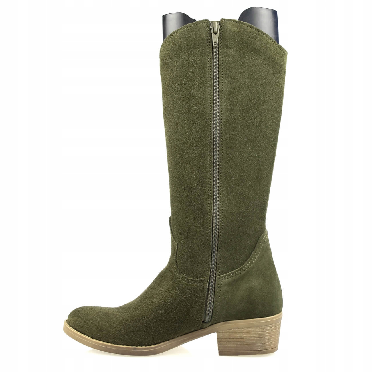 Damskie kozaki skórzane kowbojki Oliwkowe 38 Rodzaj obcasa słupek