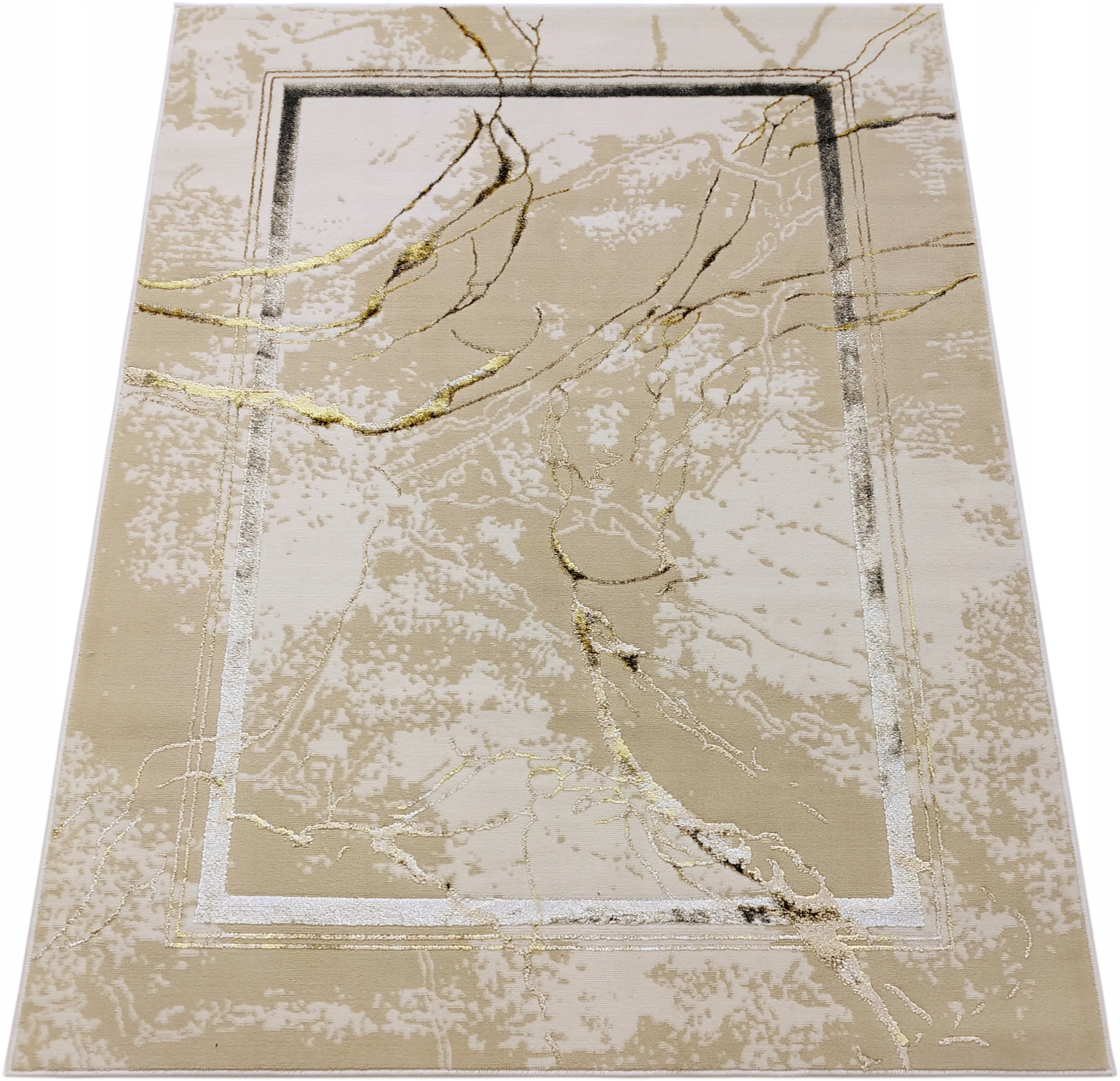 Koberec 160x220 Béžový So Striebrom A Zlatom Moderný Do Obývačky Glam