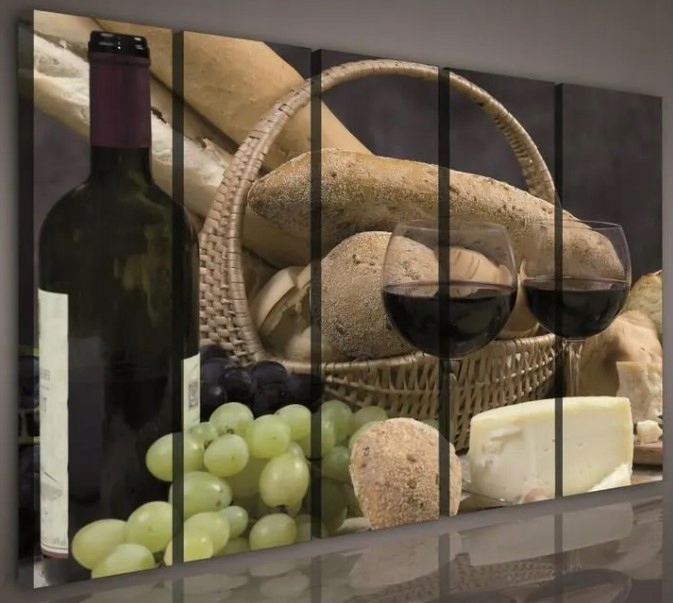 Obraz 150x100 Víno chlieb syr hrozno hostina úroda hojnosť pohostinnosť