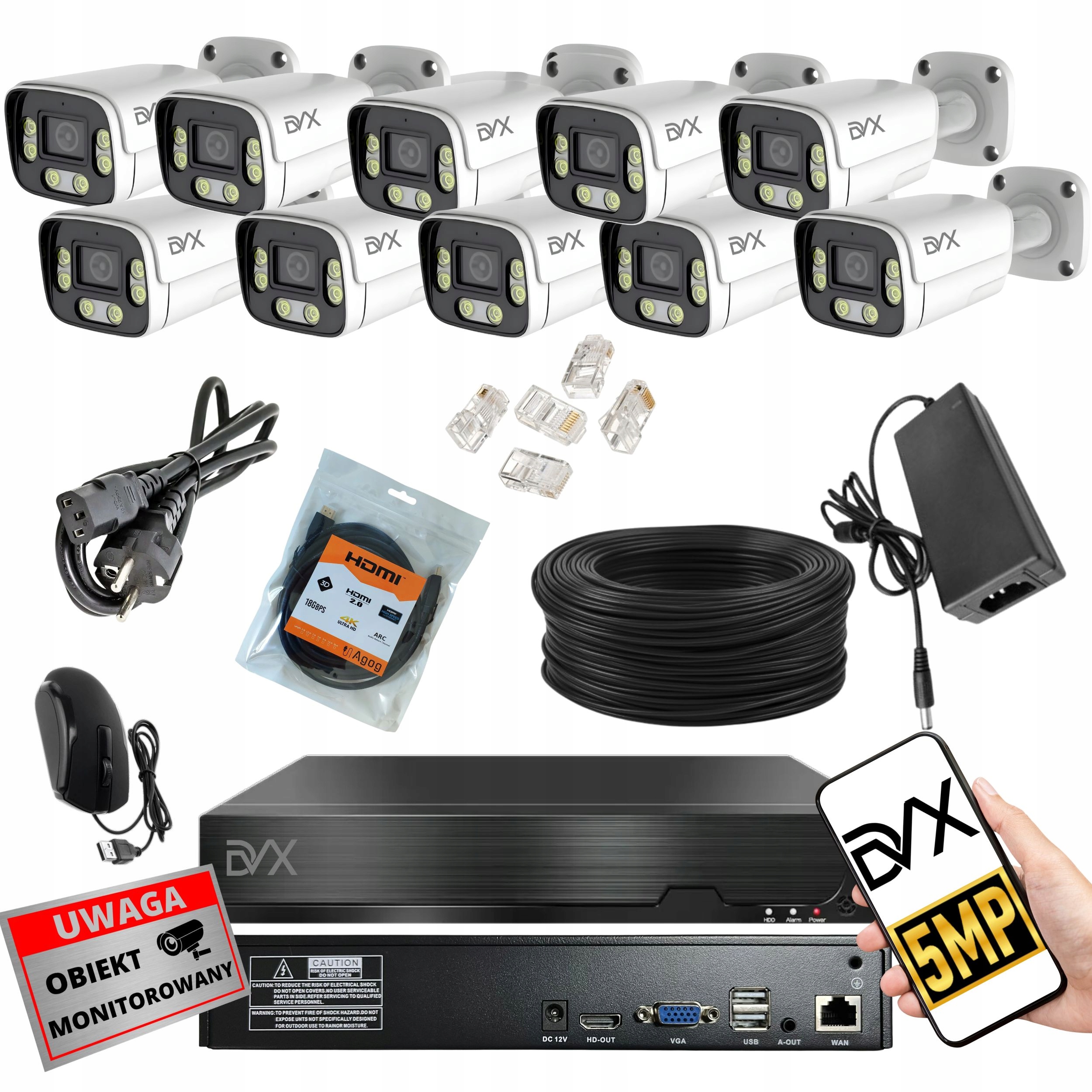 Sada Kamier x10 PT5L Monitorovanie Ip Poe 5MP 4K Uhd Registrátor P10CHWIF Nvr