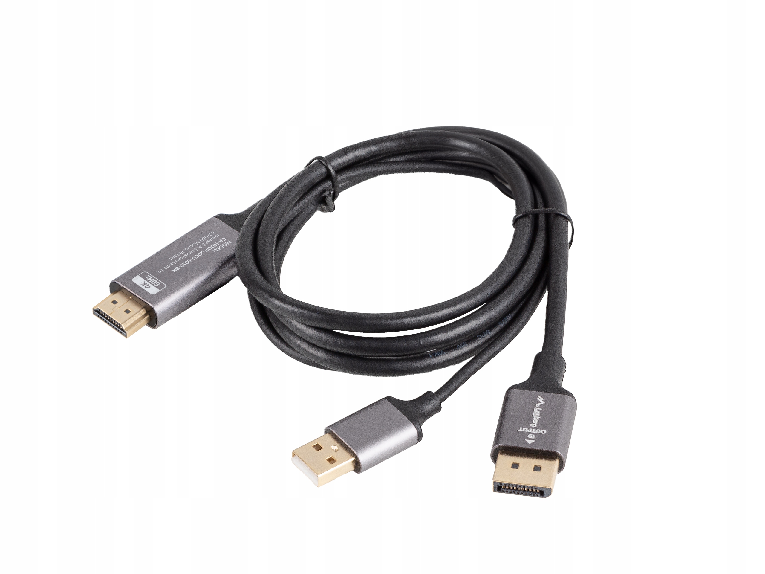 Kabel HDMI -> DisplayPort + Zasilanie USB, 4K 60Hz 1m