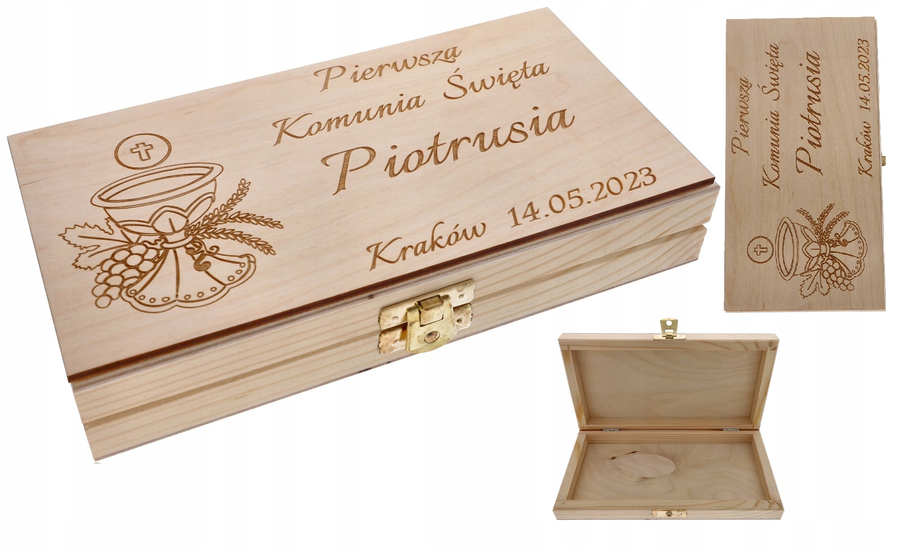 

Drewniane pudełko na pieniądze z Grawerem komunia