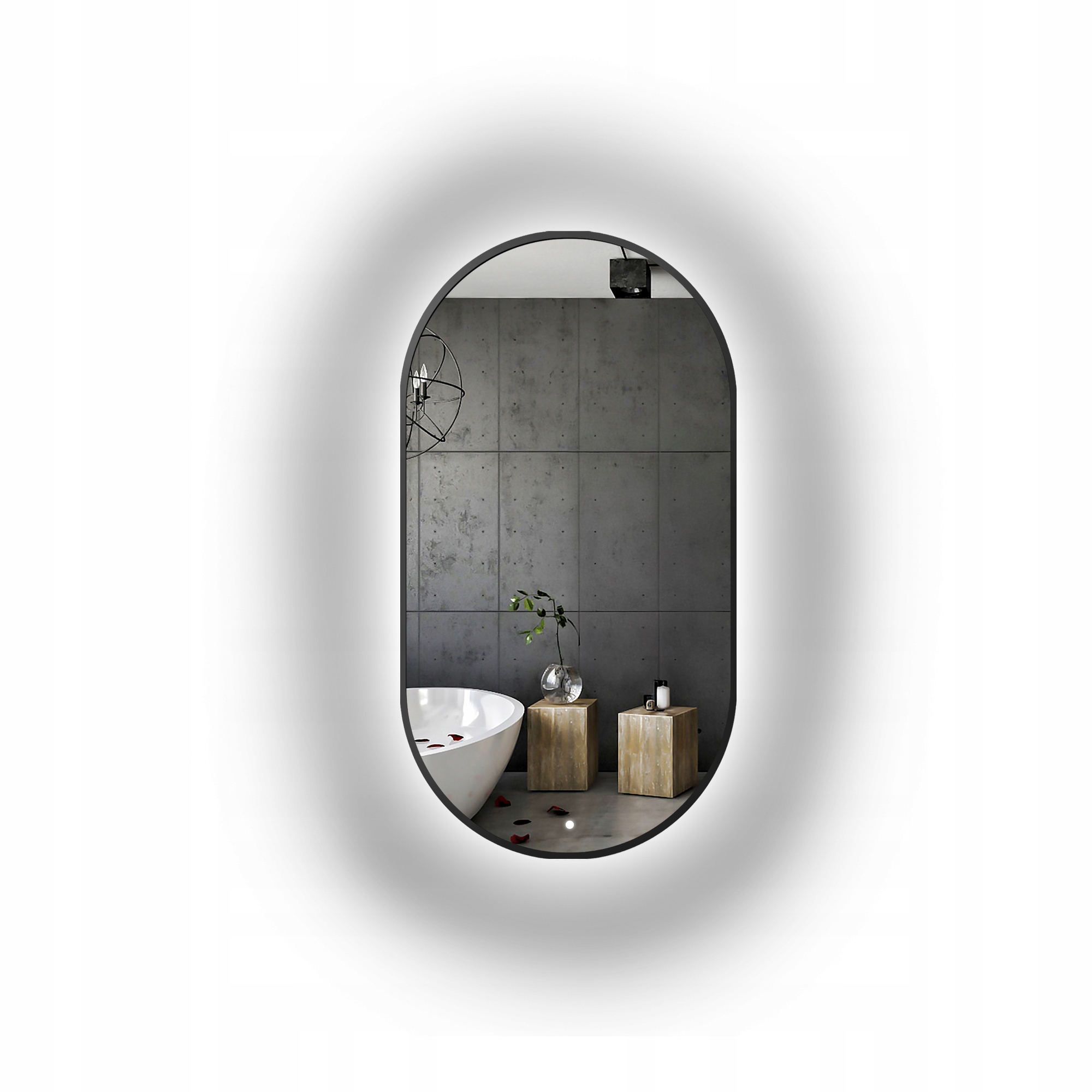 Zrcadlo oválné Oli v černém rámu Mdf Slim s Led podsvícením 60x120