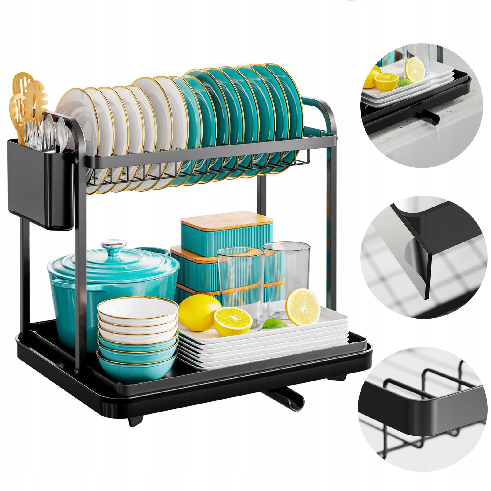 Levně Odcínač Velký Stojanový Sušič Na Nádobí, Talíře, Příbor Dvouvrstvý Kov XL