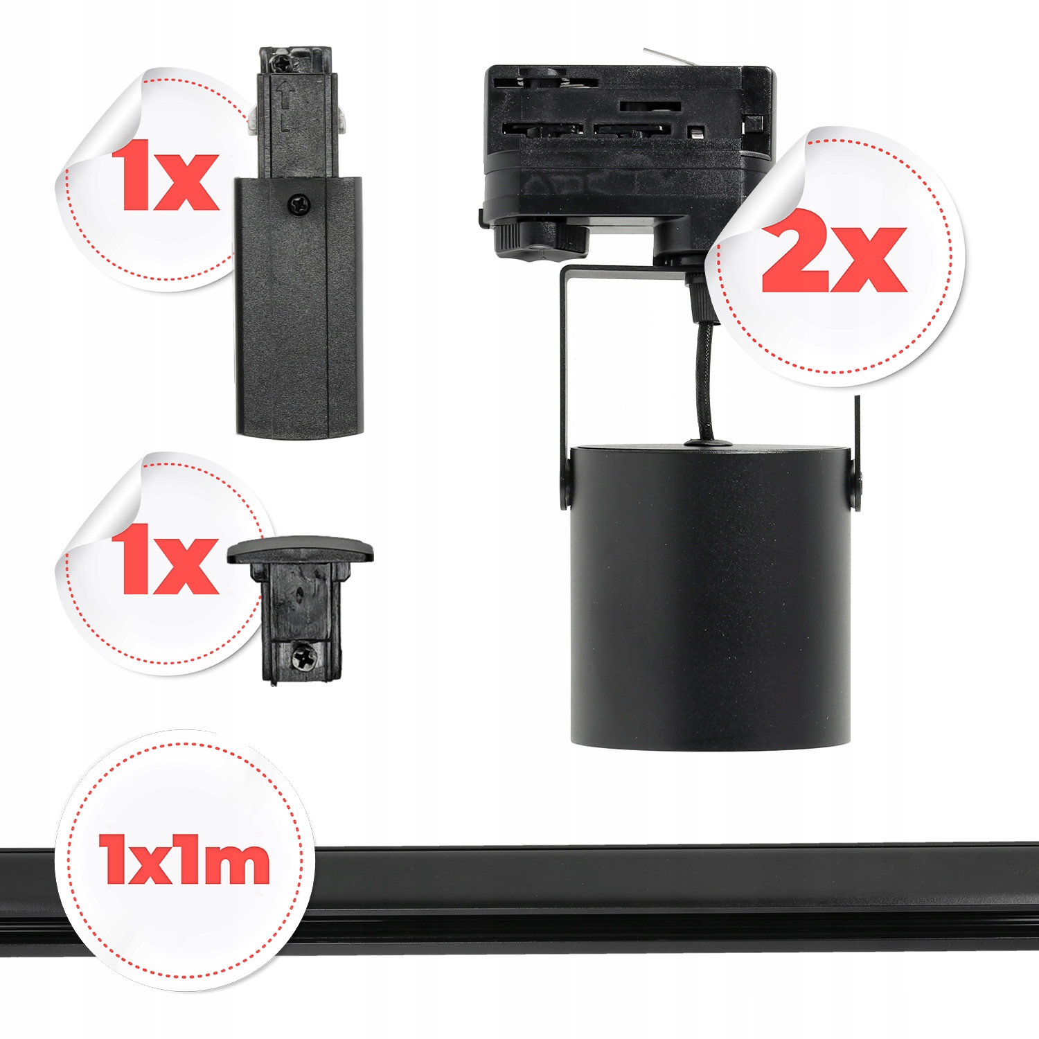 3-Fazowy System Szynowy 2x Reflektor na GU10 + Szyna 1m Zestaw Czarny Kod producenta vipLAIT00000011x21m