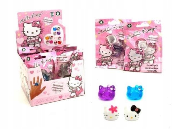 PIERŚCIONKI motyw HELLO KITTY kotek SASZETKA kot 2 sztuki