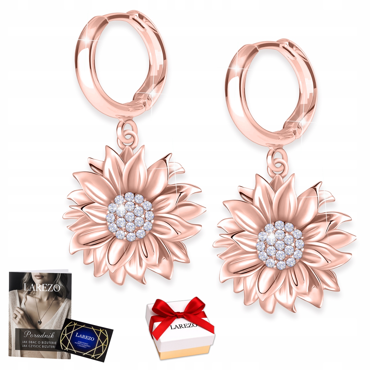 Pozlacené Náušnice s krystaly a květinami, Zirkony a květinami Stříbro 925