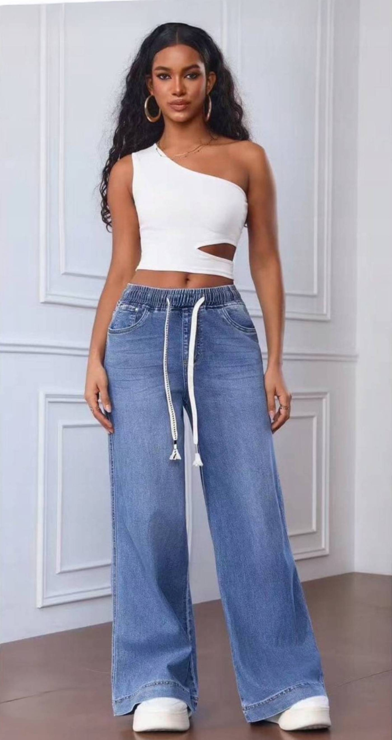 M.sara Damskie Spodnie Jeansowe Szerokie Nogawki Szwedy Wide Leg