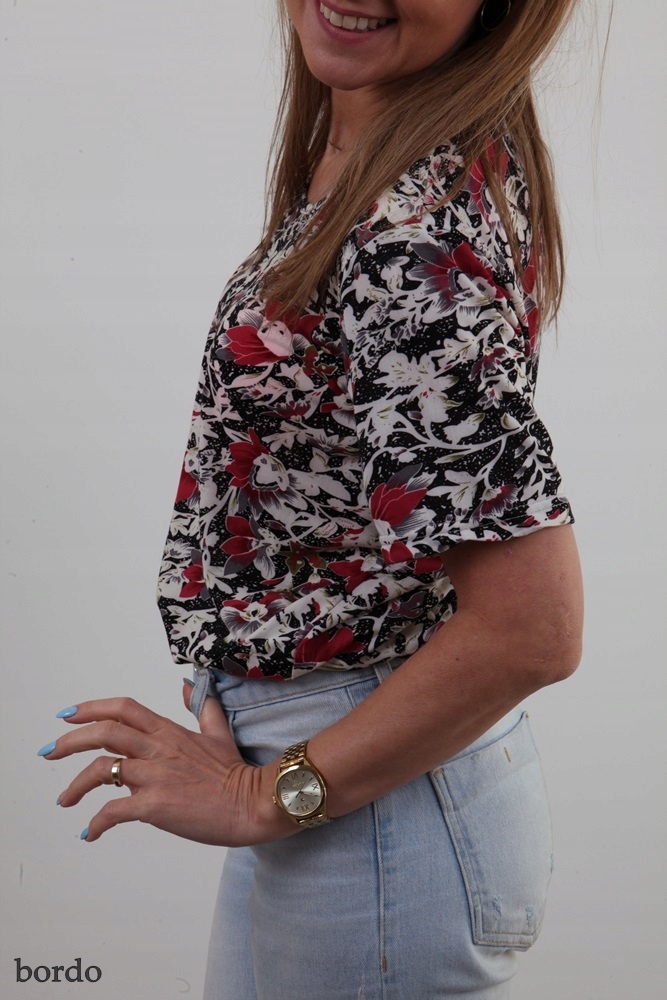 LEKKA BLUZKA ZWIEWNA MAŁE KWIATY KWIATKI KOLORY XL Fason prosty