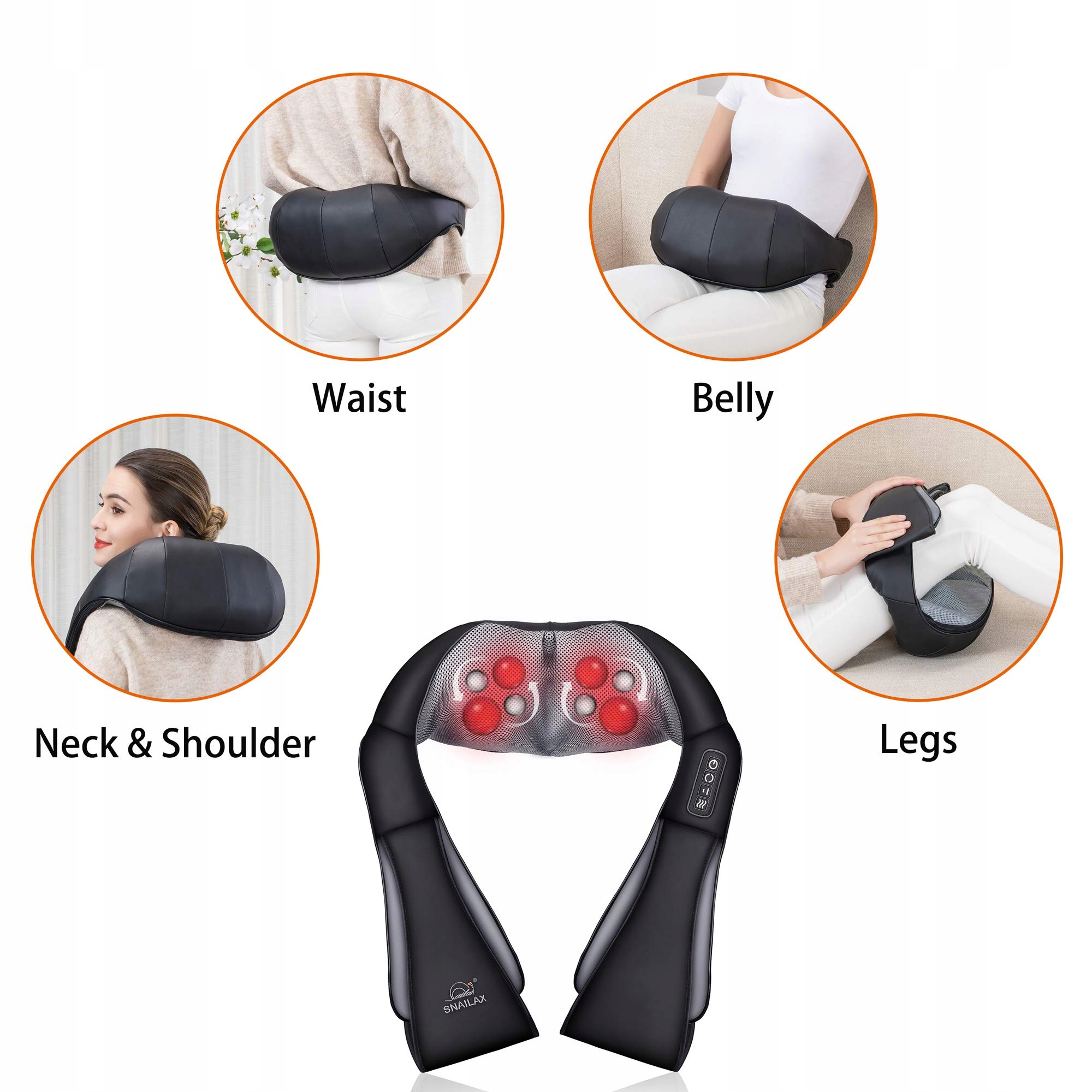 SNAILAX Masażer Shiatsu Do Szyi Pleców Z Funkcją Podgrzewania Elektryczny — miniatura 5