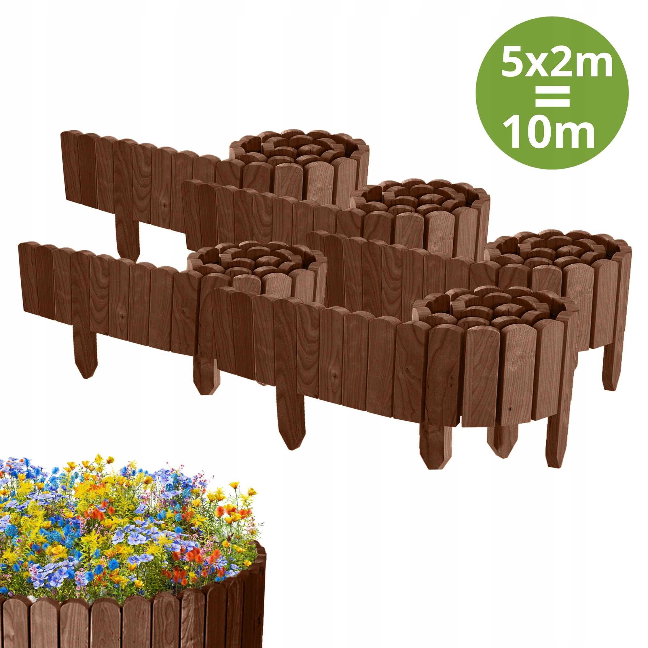 Zahradní Plot dřevěný, borovicový, palisáda 10 m (5x200 cm) výška 10 cm Hnědá
