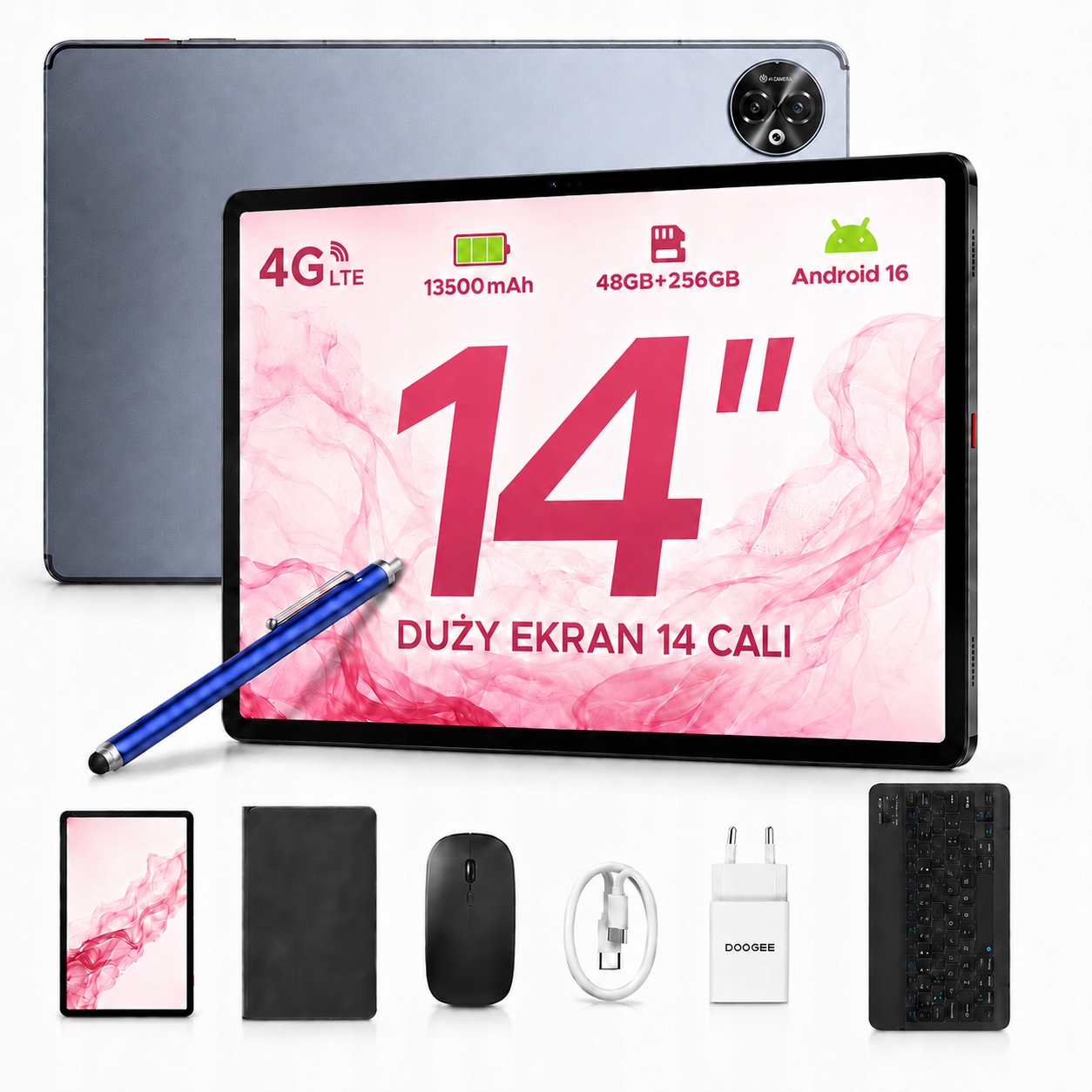 Tablet 4G Velký displej Doogee TabE3MAX 14" Keyboard 13500 mAh 32+256 Gb Android