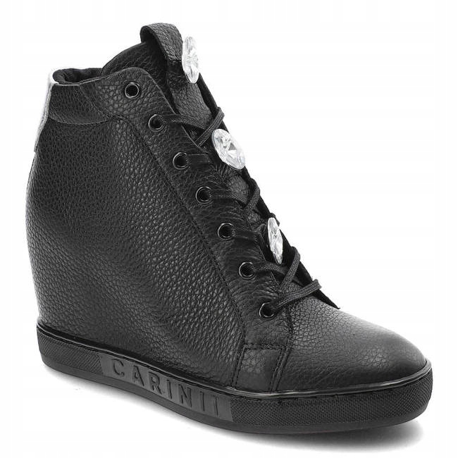 Czarne Sneakersy Na Koturnie Carinii B9046 Skóra
